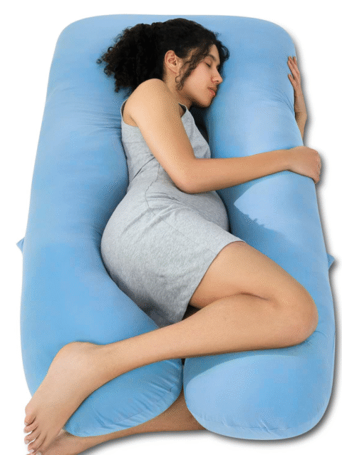 U-shaped blue pregnancy pillow for full body support