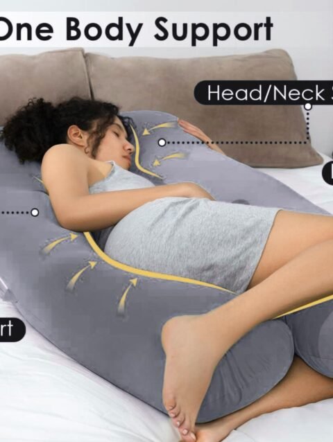 Shop grey maternity pillow designed for belly and back support for expectant mothers.