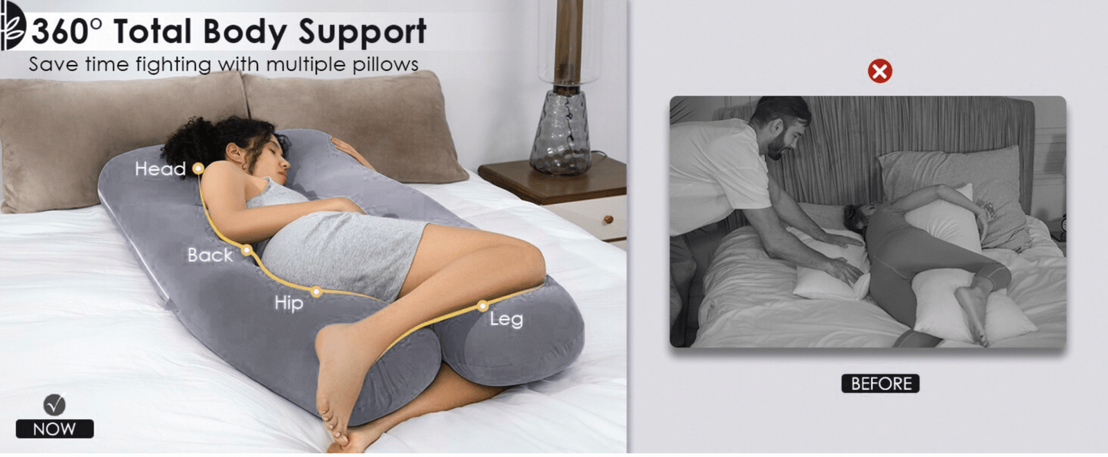Breathable maternity pillow offering full body support