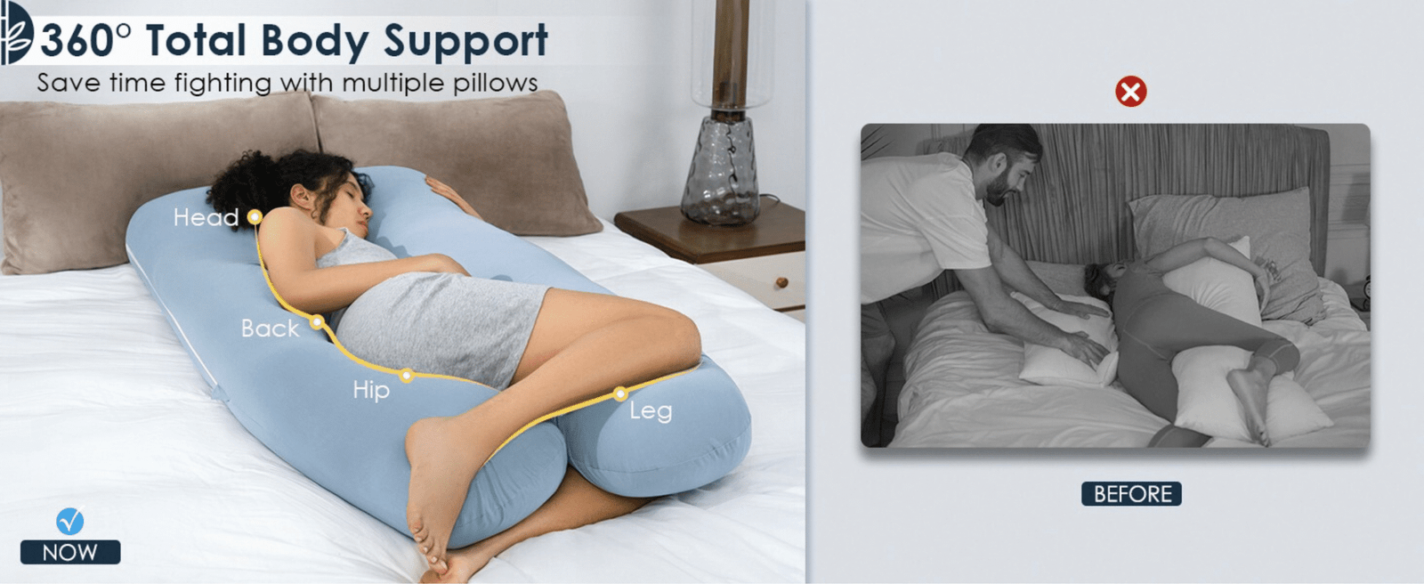  Soft U shaped pregnancy pillow designed to relieve back pain and provide full body support during pregnancy