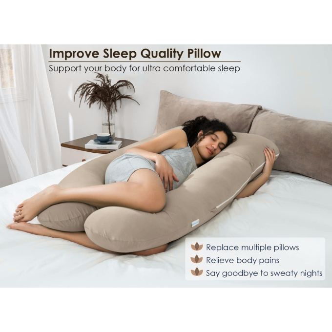 Pregnant Woman Sleeping Peacefully with Full-Body Pregnancy Pillow – Ultimate Comfort and Support