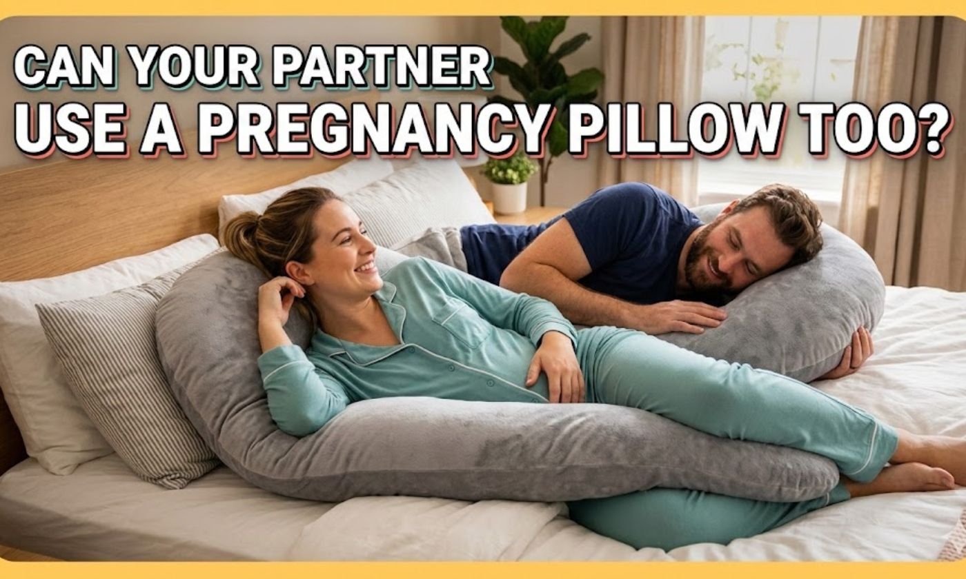 Couple sleeping comfortably with a pregnancy pillow showing that partners can also use pregnancy pillows for better sleep support