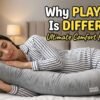 Pregnant woman sleeping comfortably with PlayTots Brand Pregnancy Pillow for full body support